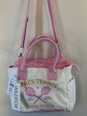NWT Wildfox Après Tennis Brunch Club Pink Terry Tote Crossbody Bag
